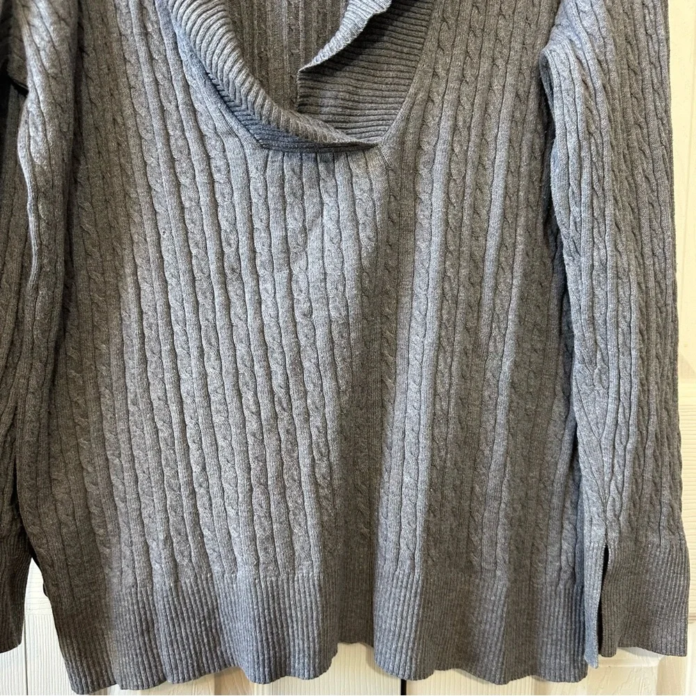 Eddie Bauer Women’s Size 2XL Cable Knit Shawl V Neck Pullover Sweater Grey